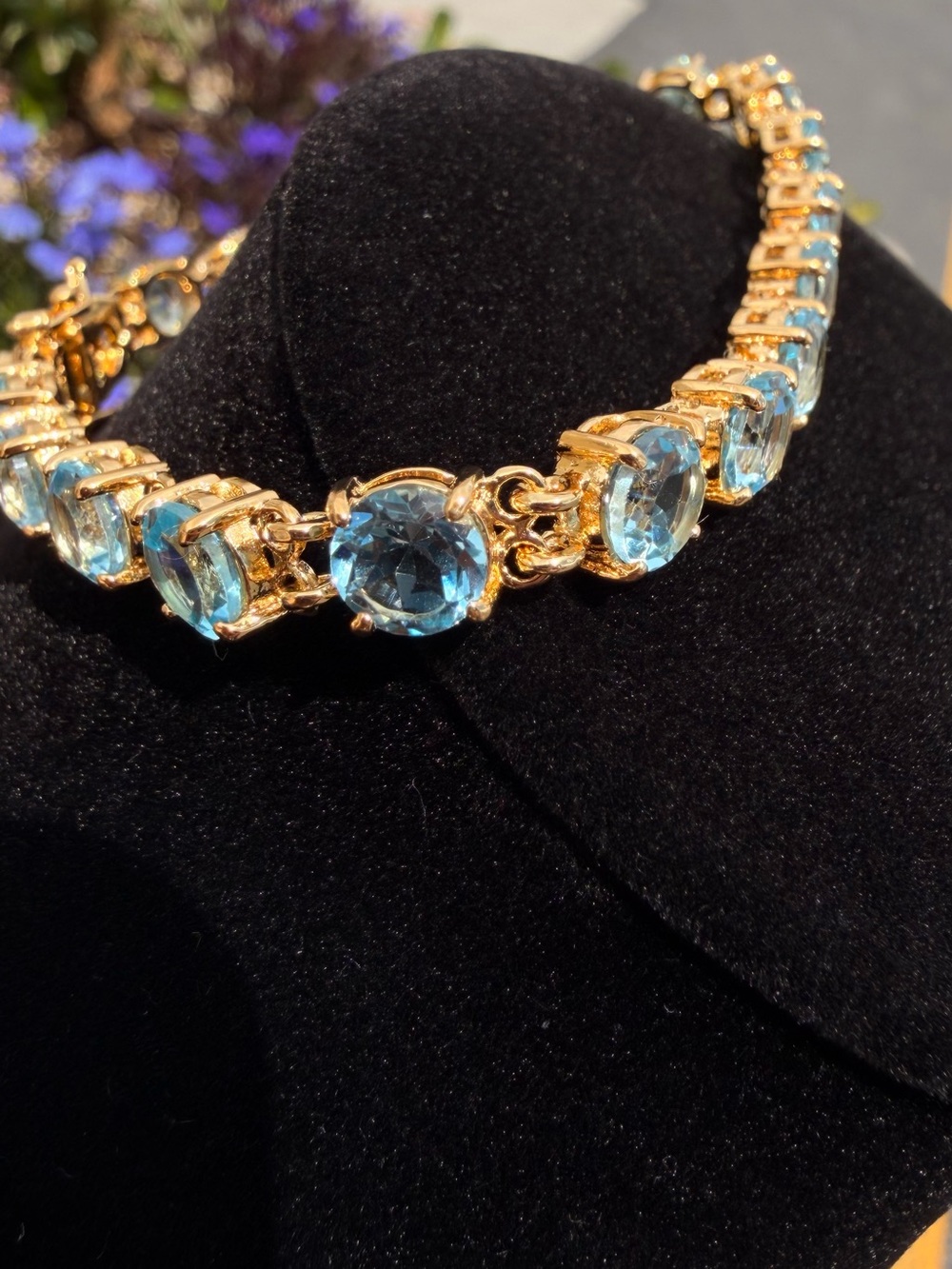 18K Gold Plated AA Swiss Blue Topaz Tennis Bracelet 9.0 CTW 7” Bracelet